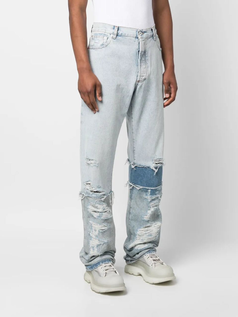 multi-panel denim jeans