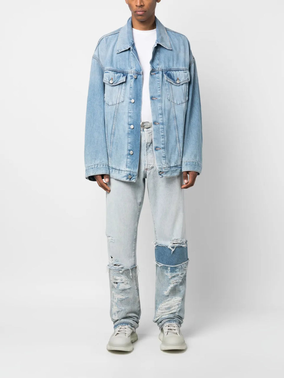multi-panel denim jeans