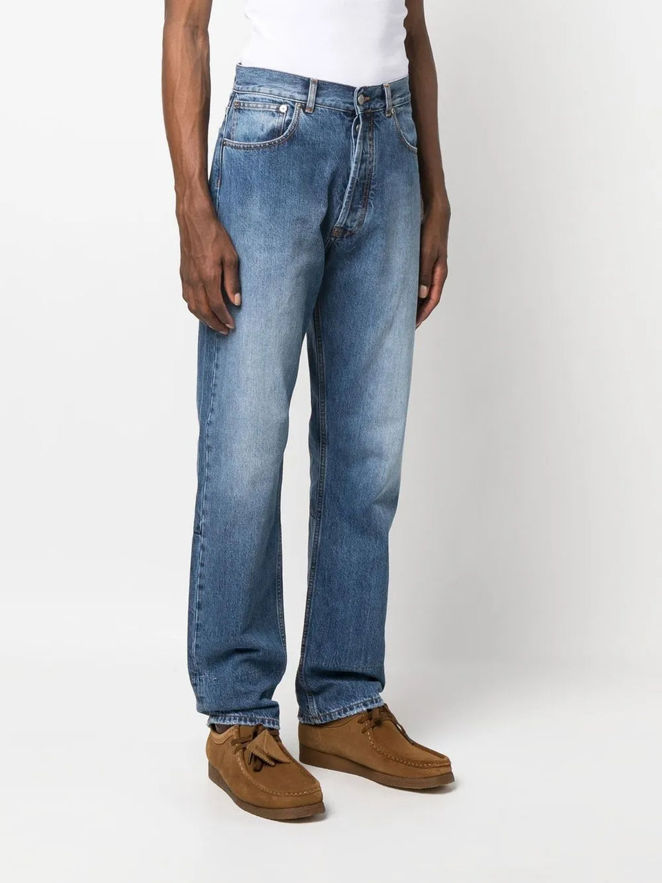 embroidered-detail denim trousers