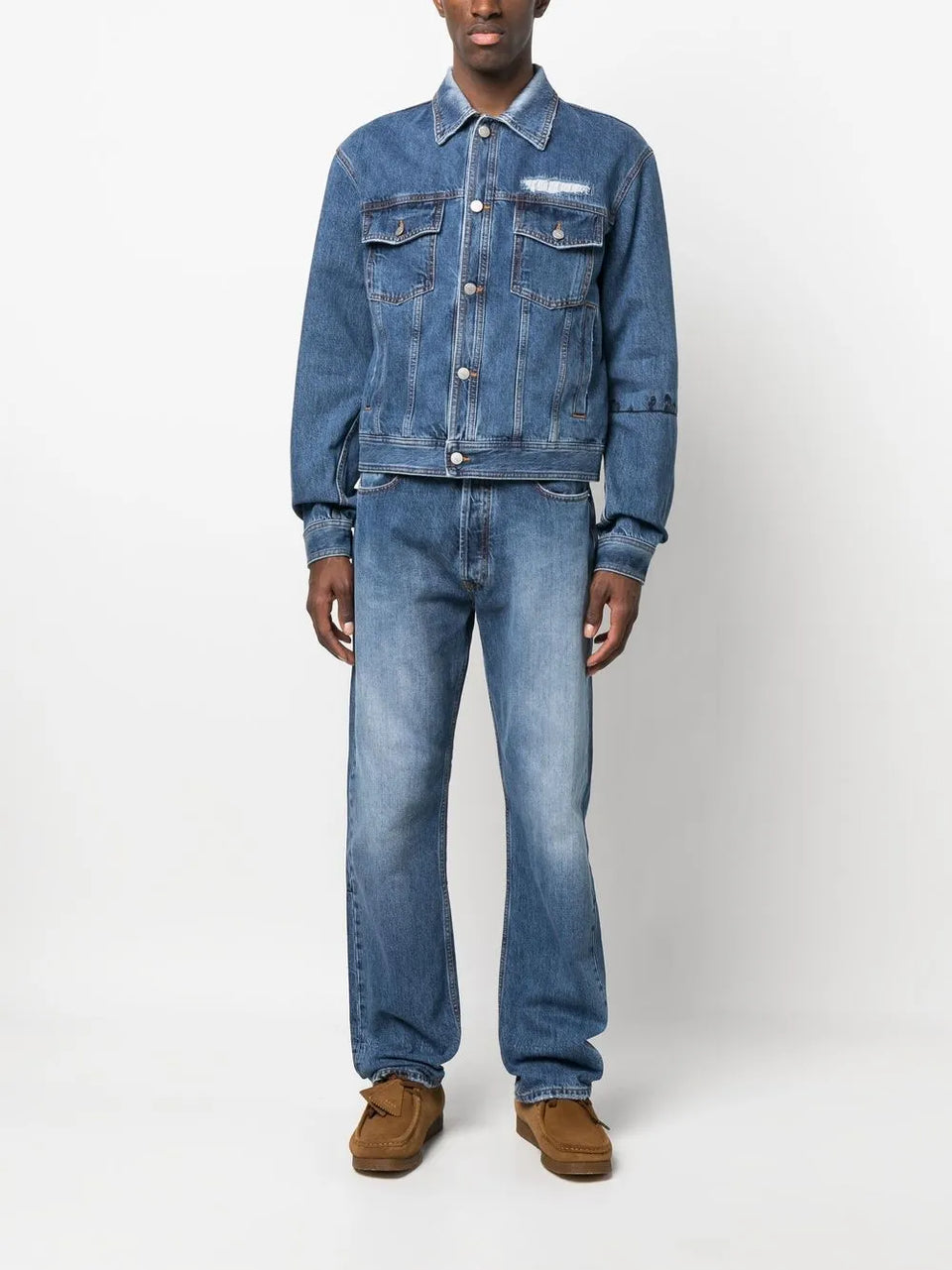 embroidered-detail denim trousers