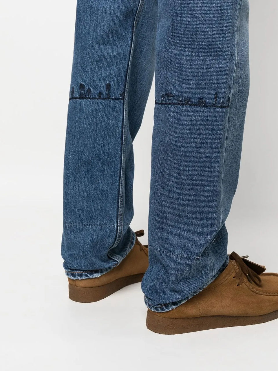 embroidered-detail denim trousers