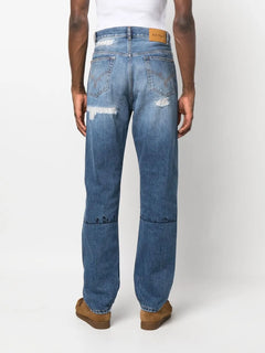embroidered-detail denim trousers