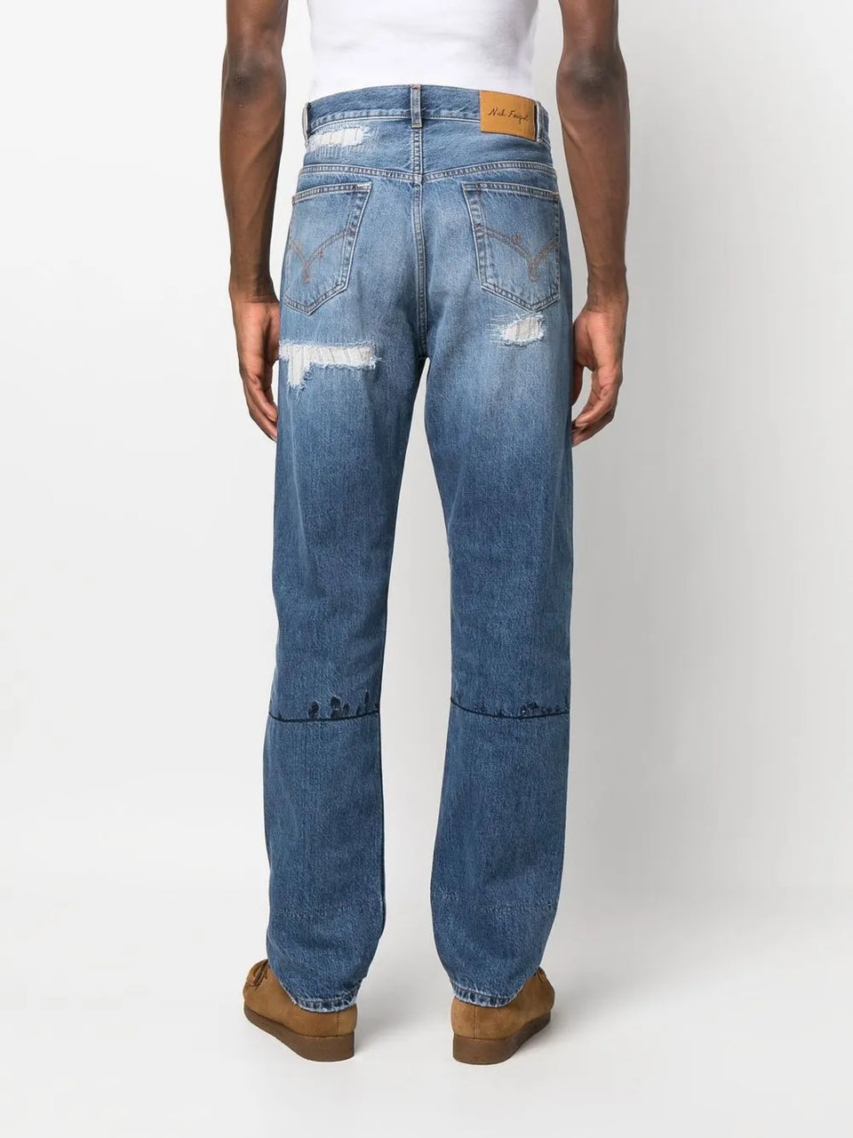 embroidered-detail denim trousers
