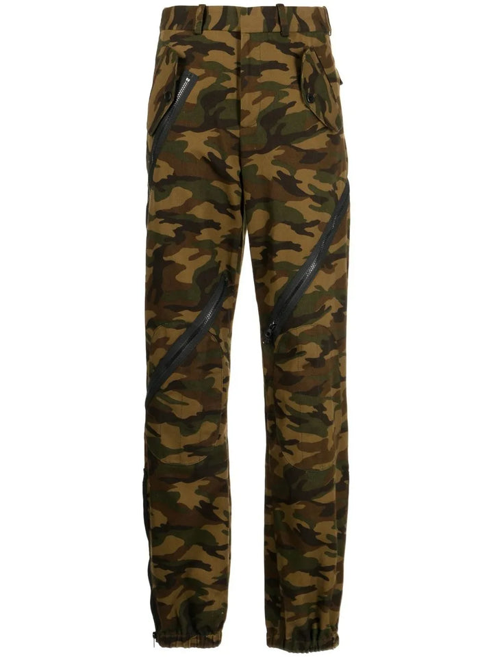 camouflage zip-detail trousers