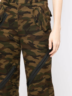 camouflage zip-detail trousers