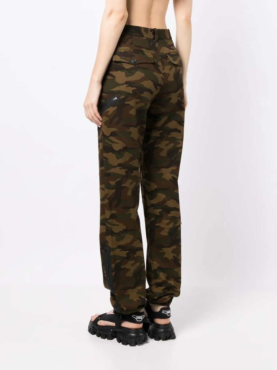 camouflage zip-detail trousers