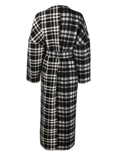 checked belted coat