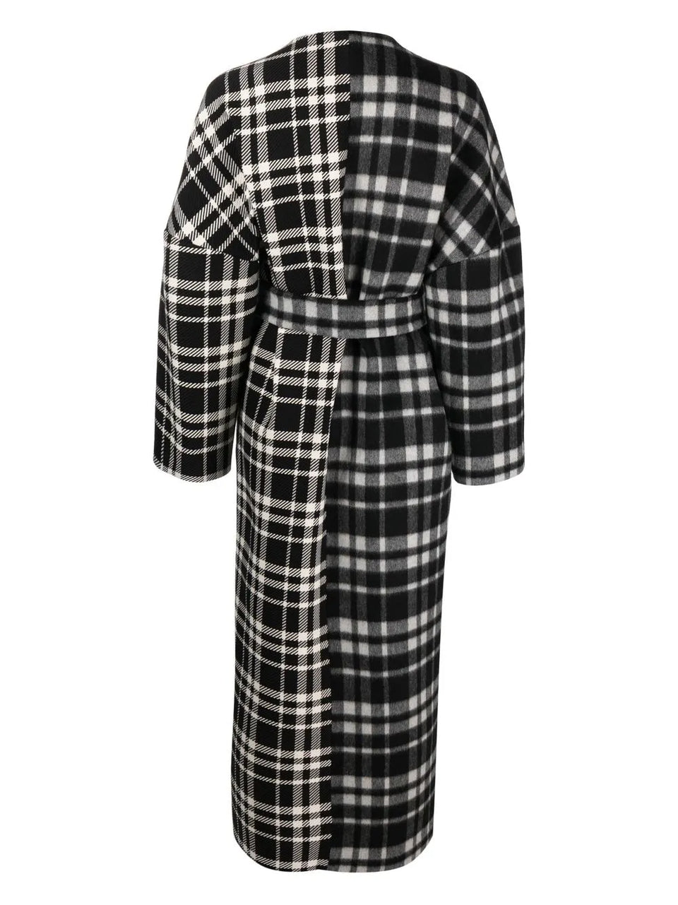 checked belted coat