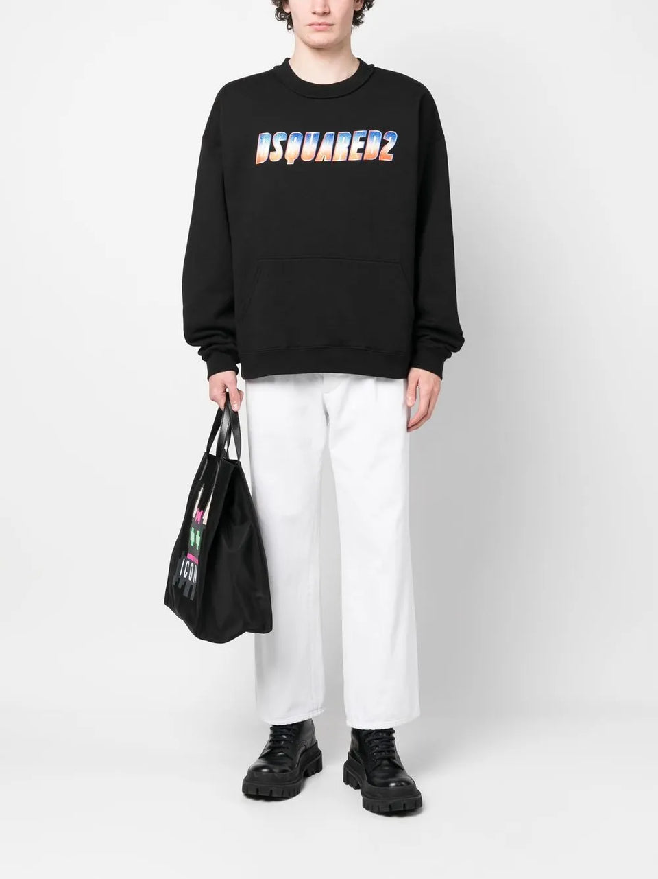 glittery logo crew neck sweatshirt