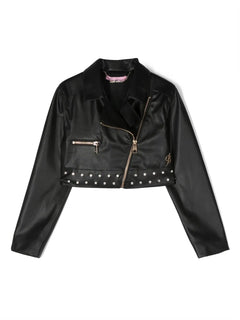 logo-embroidered biker jacket