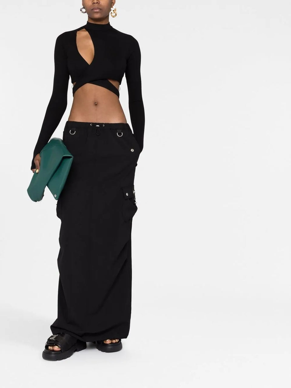 tailored cargo maxi skirt