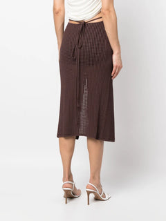 front-slit crochet-knit midi skirt