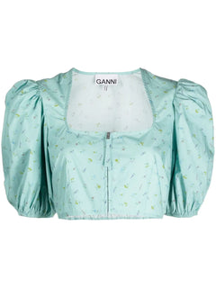 floral-print cropped blouse