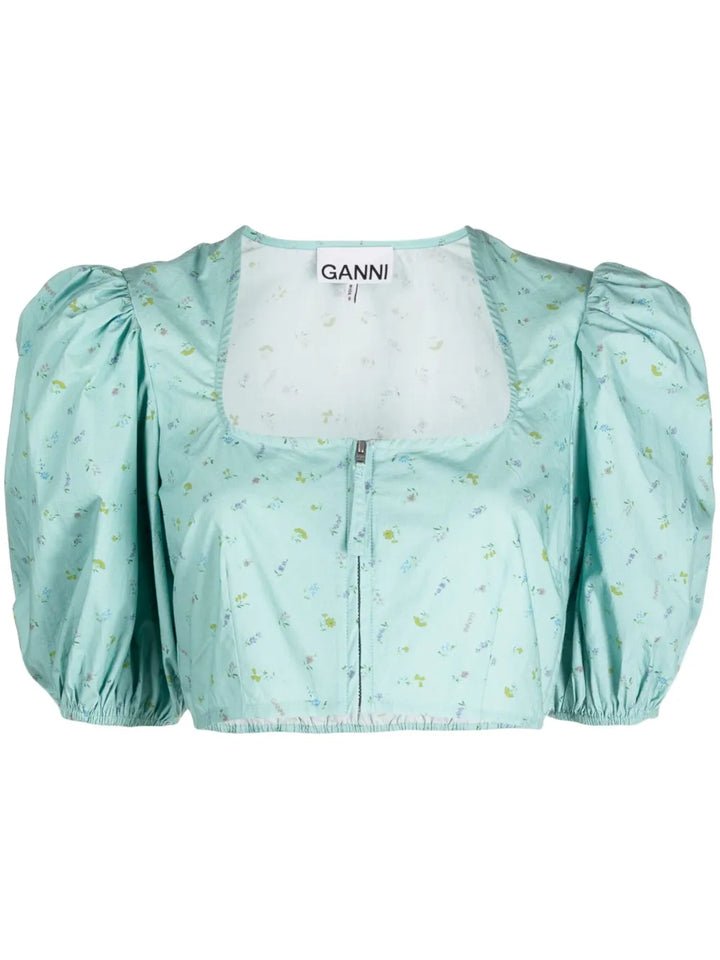 floral-print cropped blouse