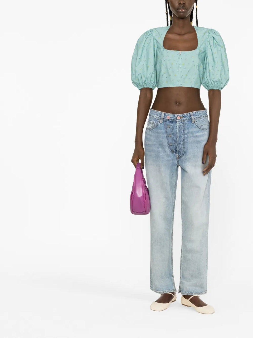 floral-print cropped blouse