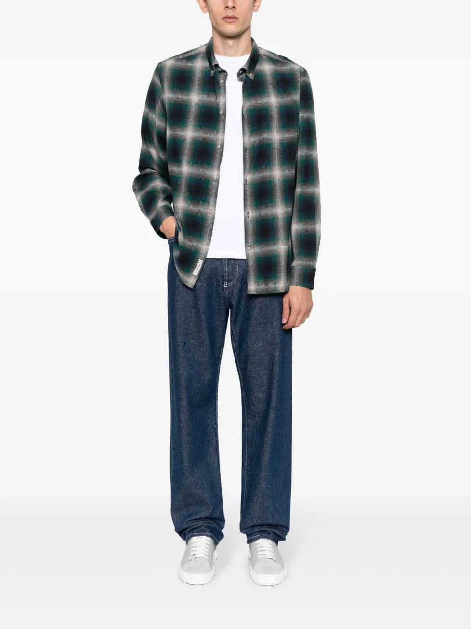 Madras plaid-check flannel shirt