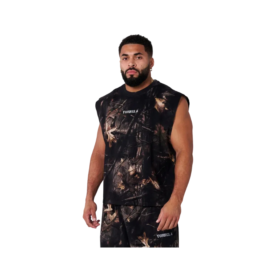 YoungLA Tree Camo Collection Cut Offs Black Tree Camo