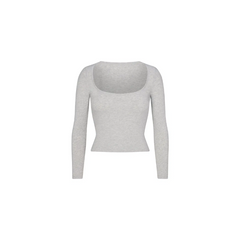 Skims Cotton Jersey Scoop Neck Long Sleeve Light Heather Grey