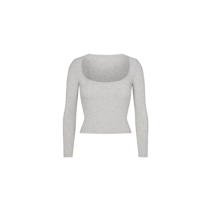 Skims Cotton Jersey Scoop Neck Long Sleeve Light Heather Grey