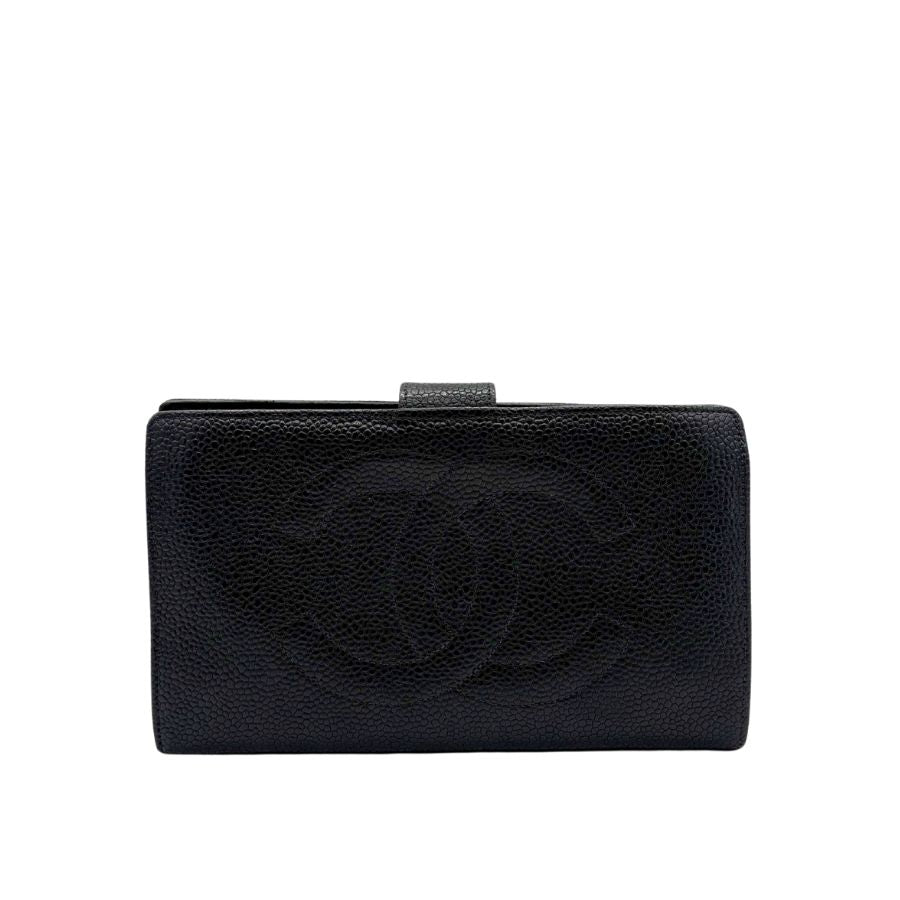 CS067 - CHANEL Vintage Black Caviar Leather Long Wallet