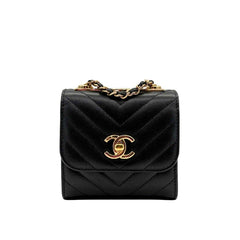 CS062 - CHANEL Black Lambskin Chevron Mini Flap Bag