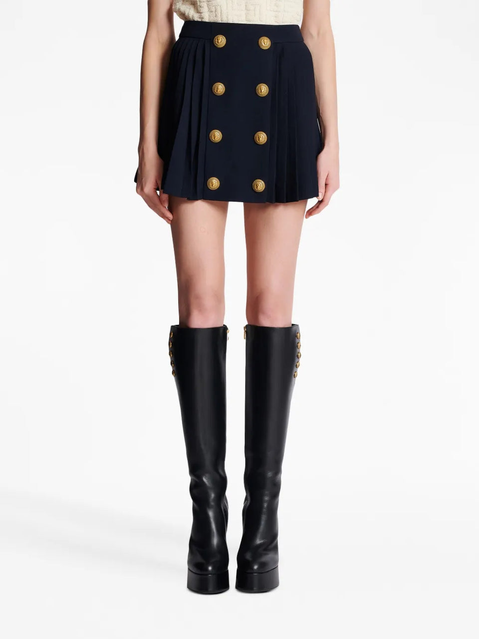 button-detail pleated miniskirt