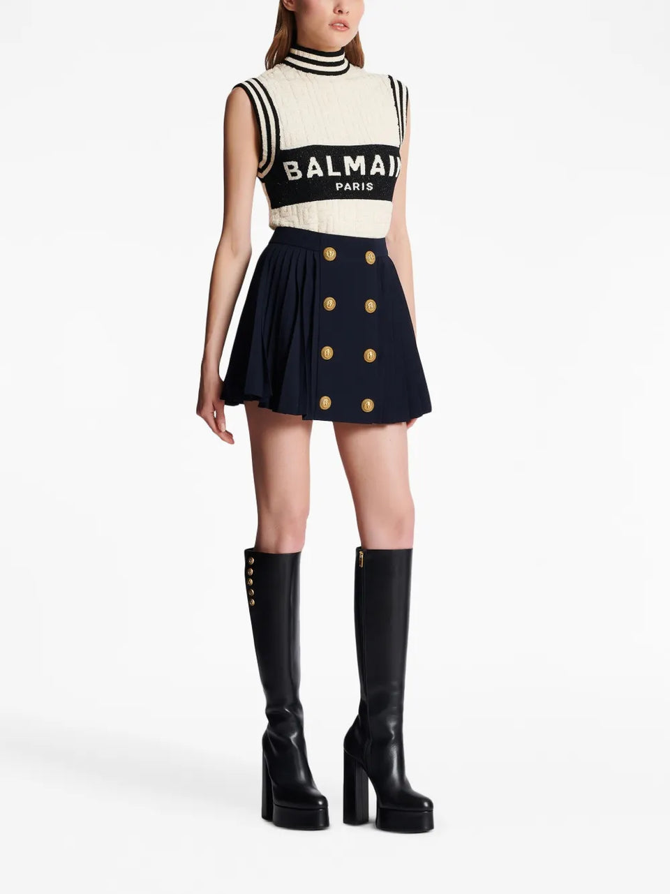 button-detail pleated miniskirt
