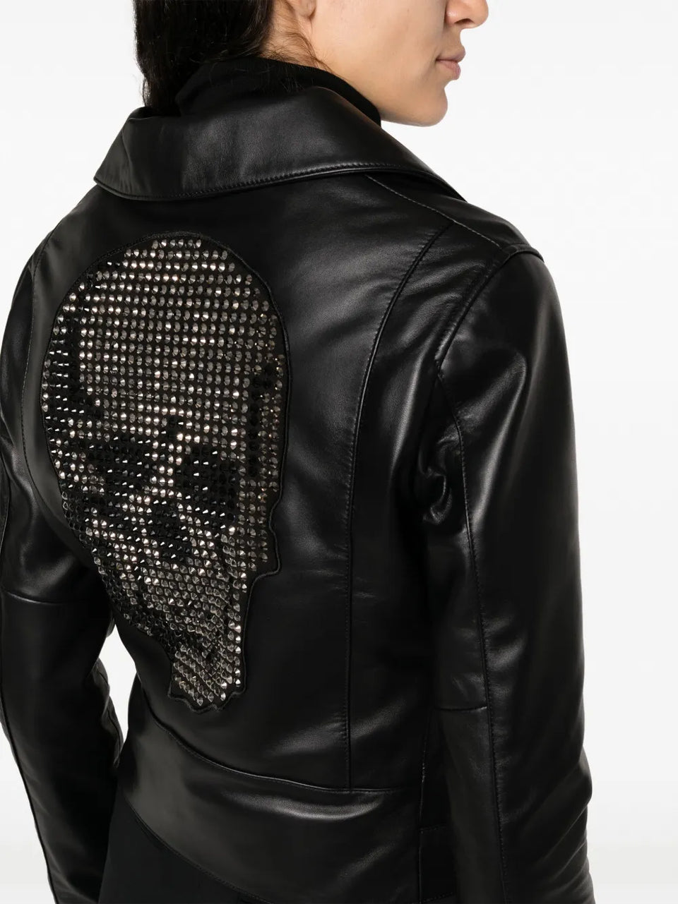 crystal-embellished leather biker jacket