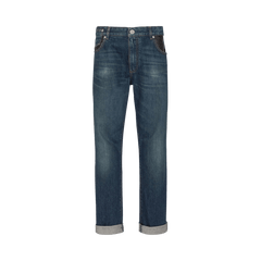 Balmain Leather Pocket Regular Denim Pants Blue