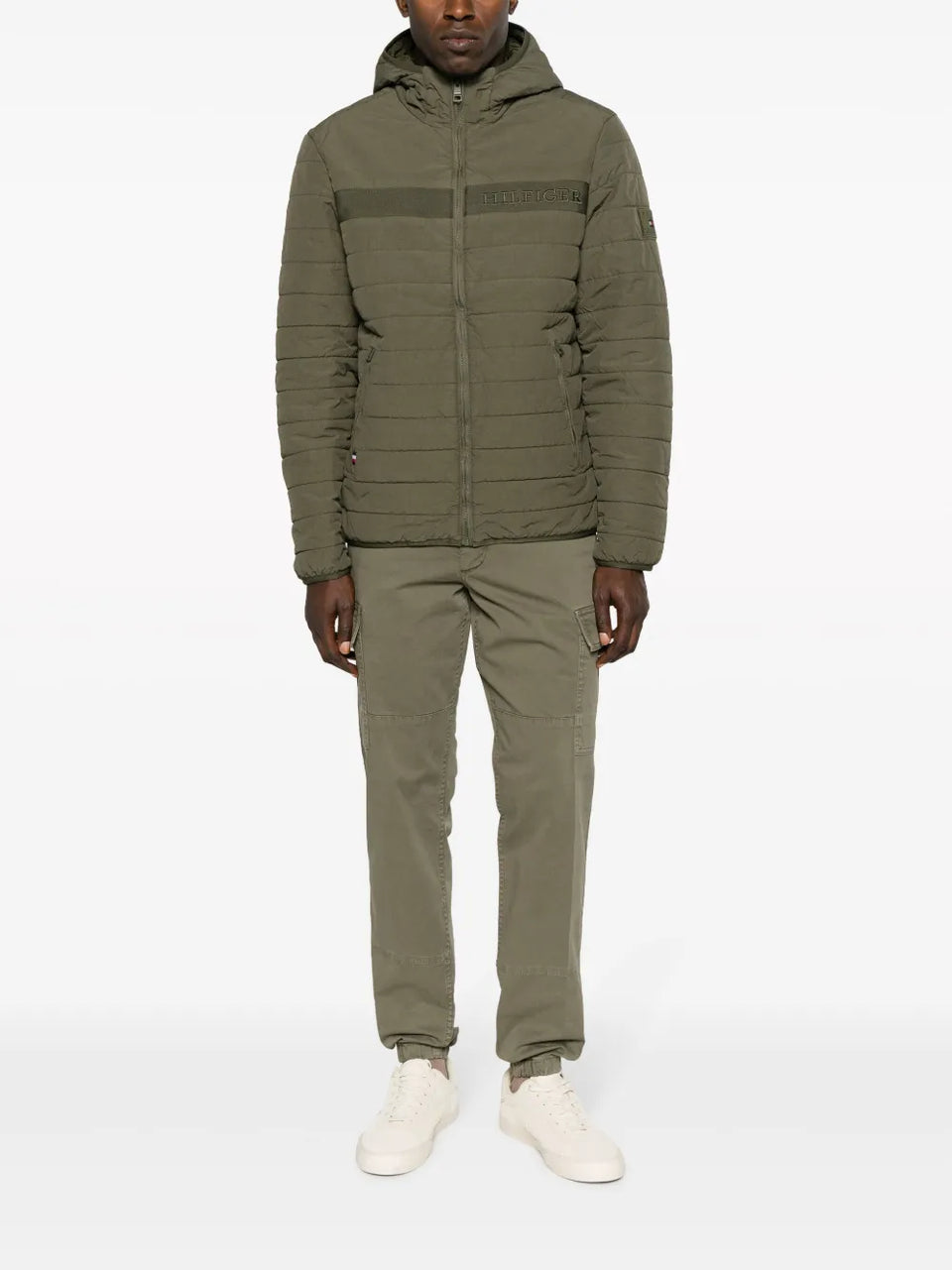 logo-embroidered padded hooded jacket