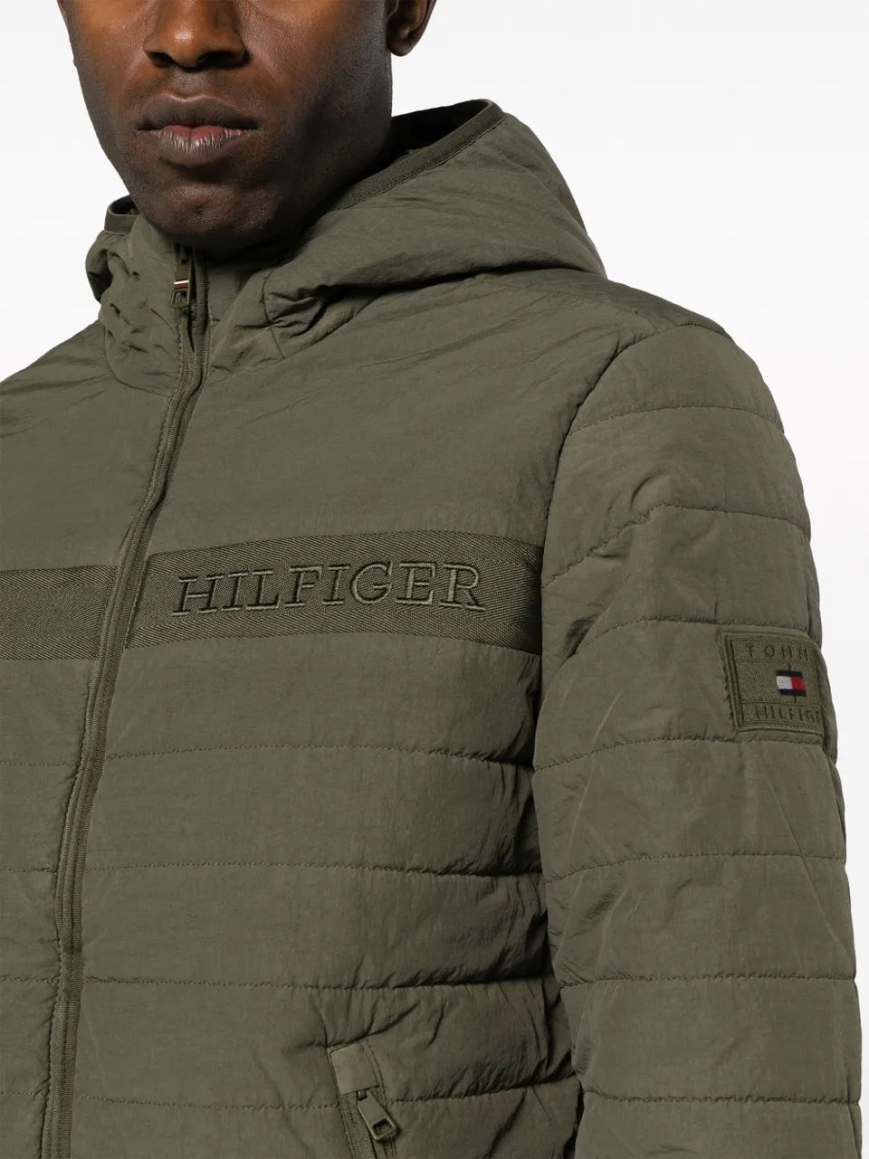 logo-embroidered padded hooded jacket