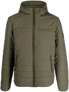 logo-embroidered padded hooded jacket