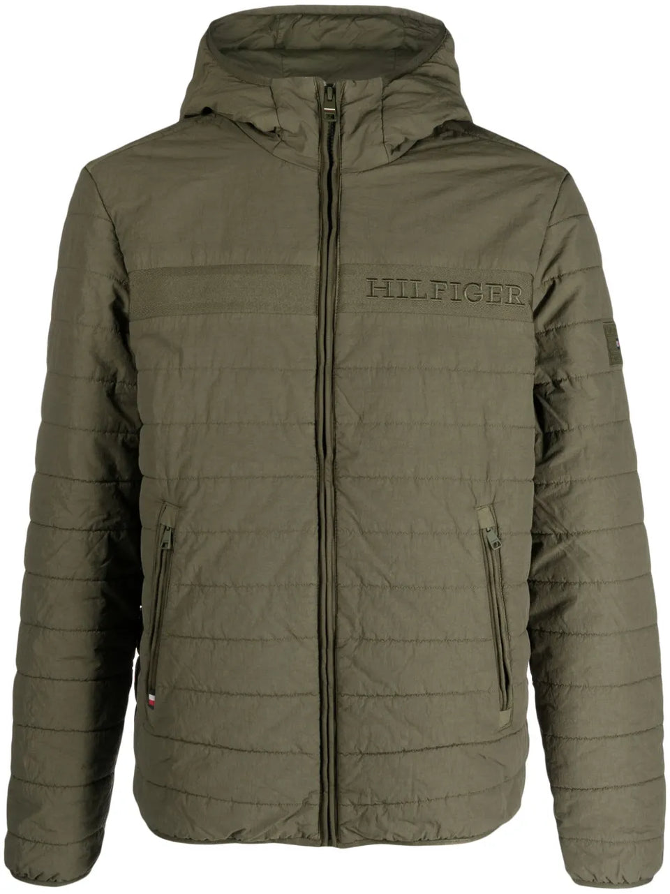 logo-embroidered padded hooded jacket