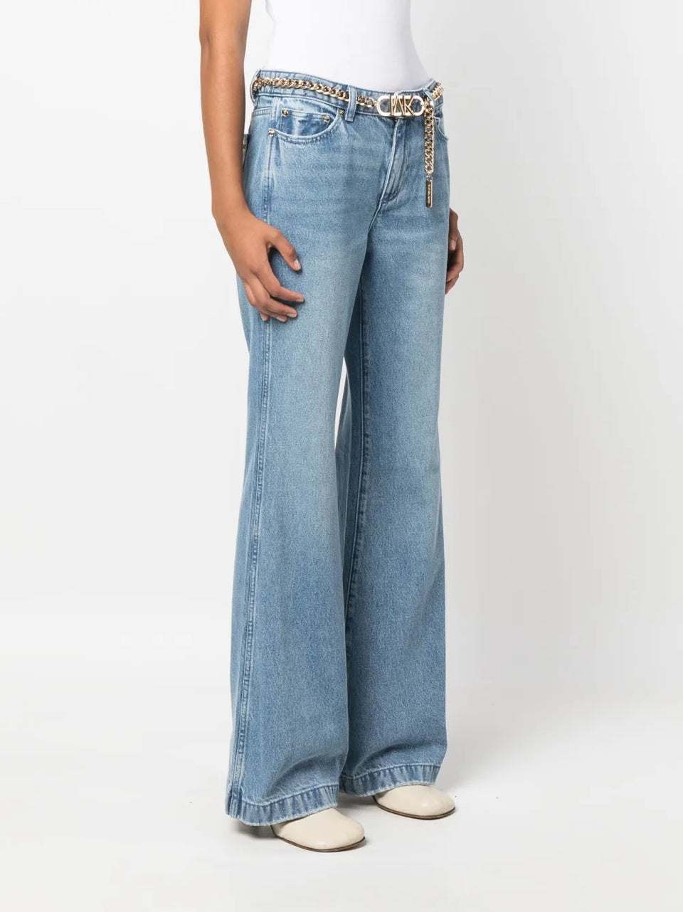 belted bootcut jeans
