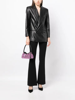 double-breasted faux-leather blazer