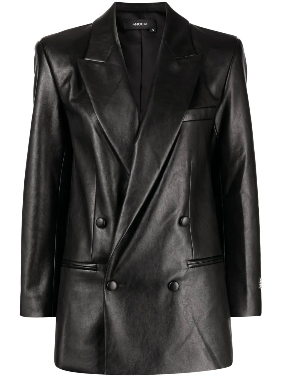 double-breasted faux-leather blazer