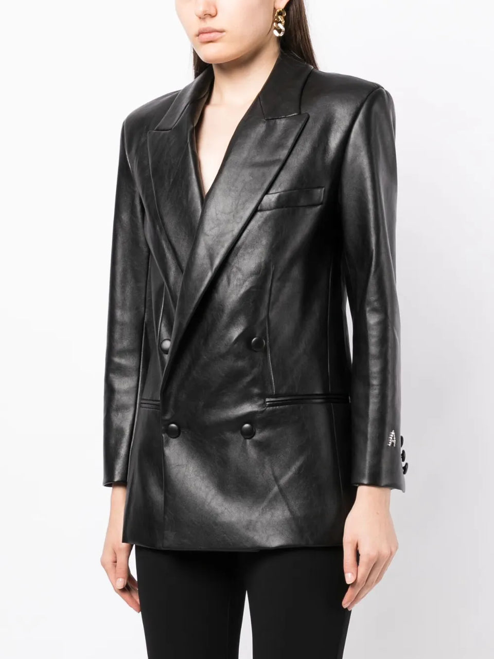 double-breasted faux-leather blazer