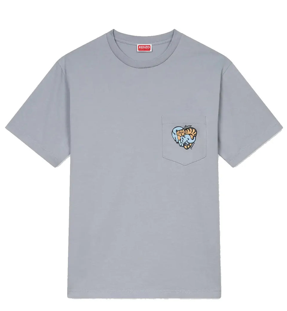 Kenzo Embroidered Jungle Heart Pocket T-Shirt (Grey)