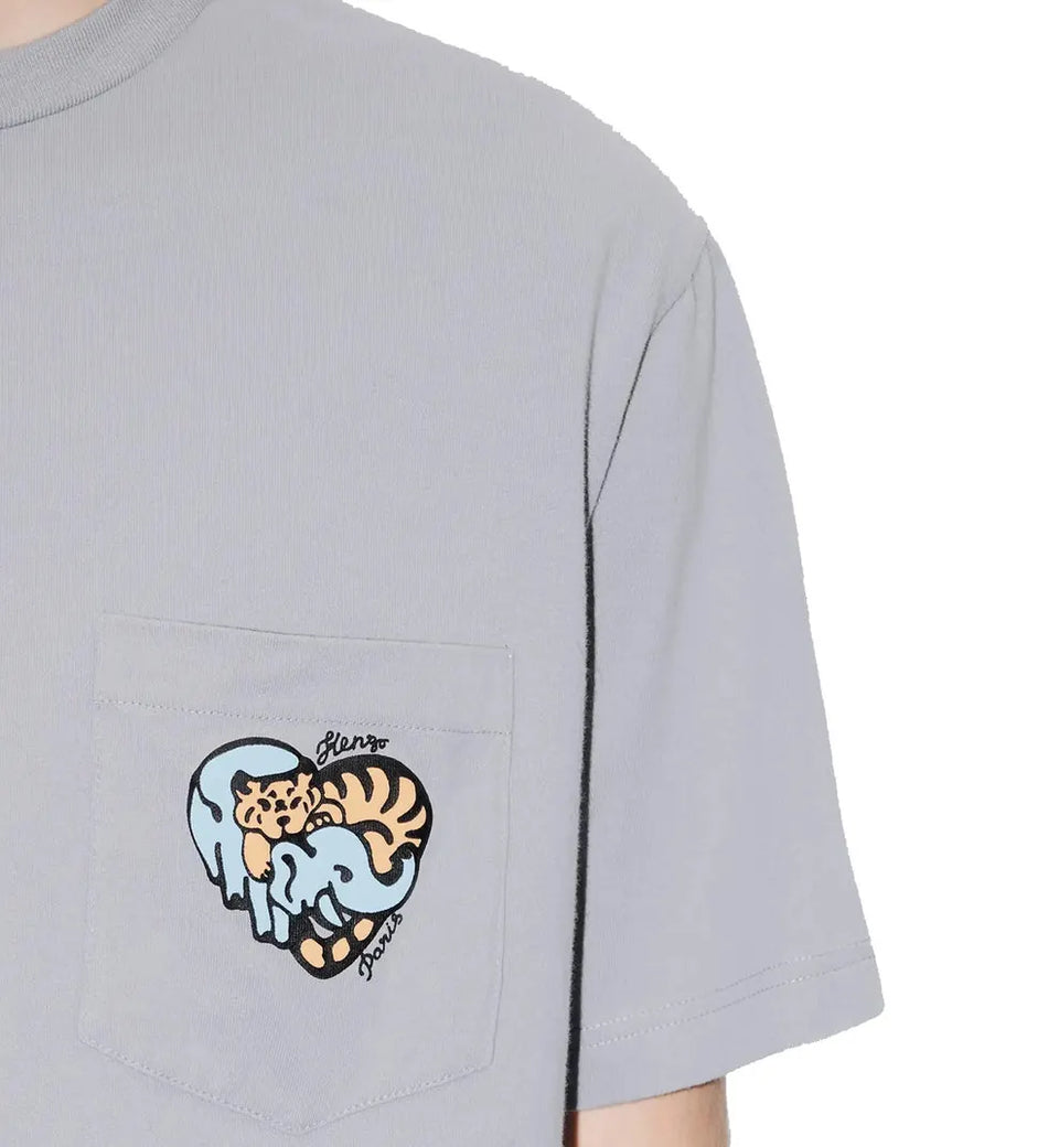 Kenzo Embroidered Jungle Heart Pocket T-Shirt (Grey)
