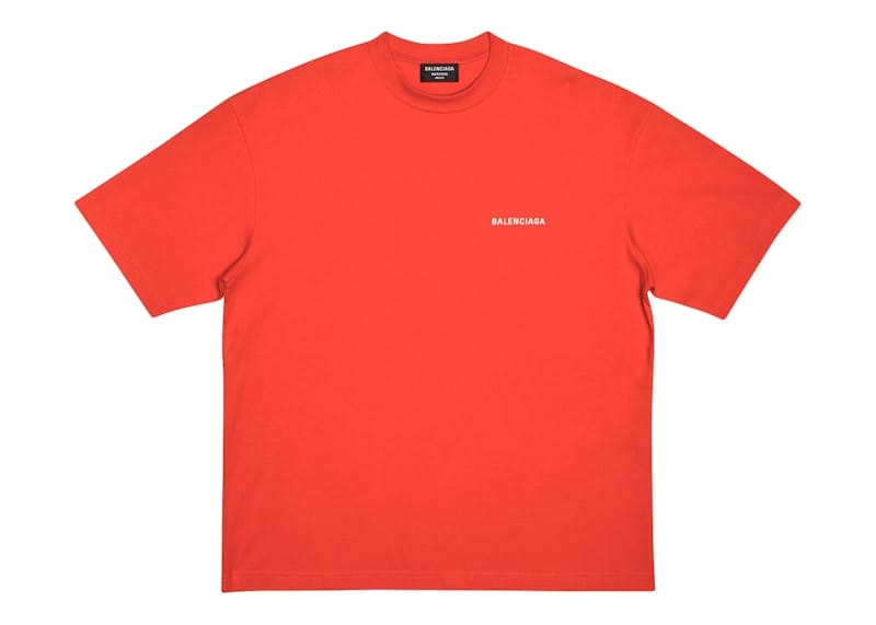 Balenciaga Back Logo Regular Fit Vintage T-Shirt Bright Red/White