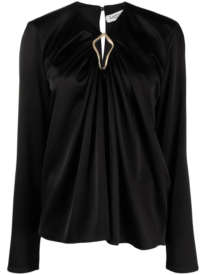 draped long-sleeved blouse