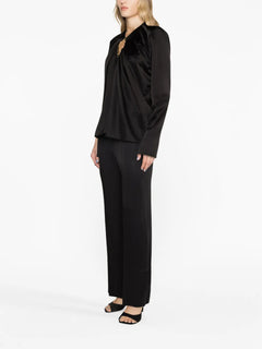 draped long-sleeved blouse