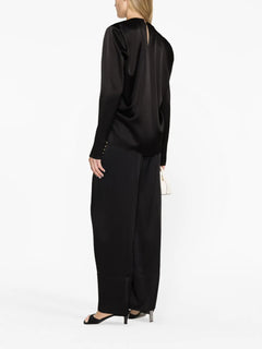 draped long-sleeved blouse