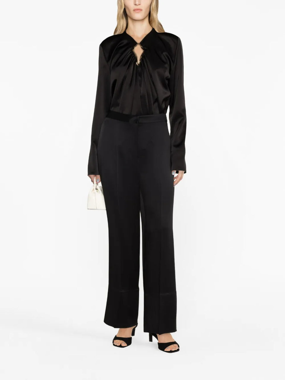 draped long-sleeved blouse