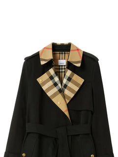 Check Panel cotton trench coat
