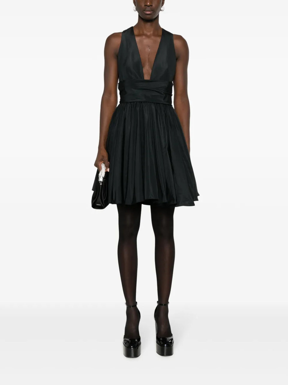 V-neck pleated dress