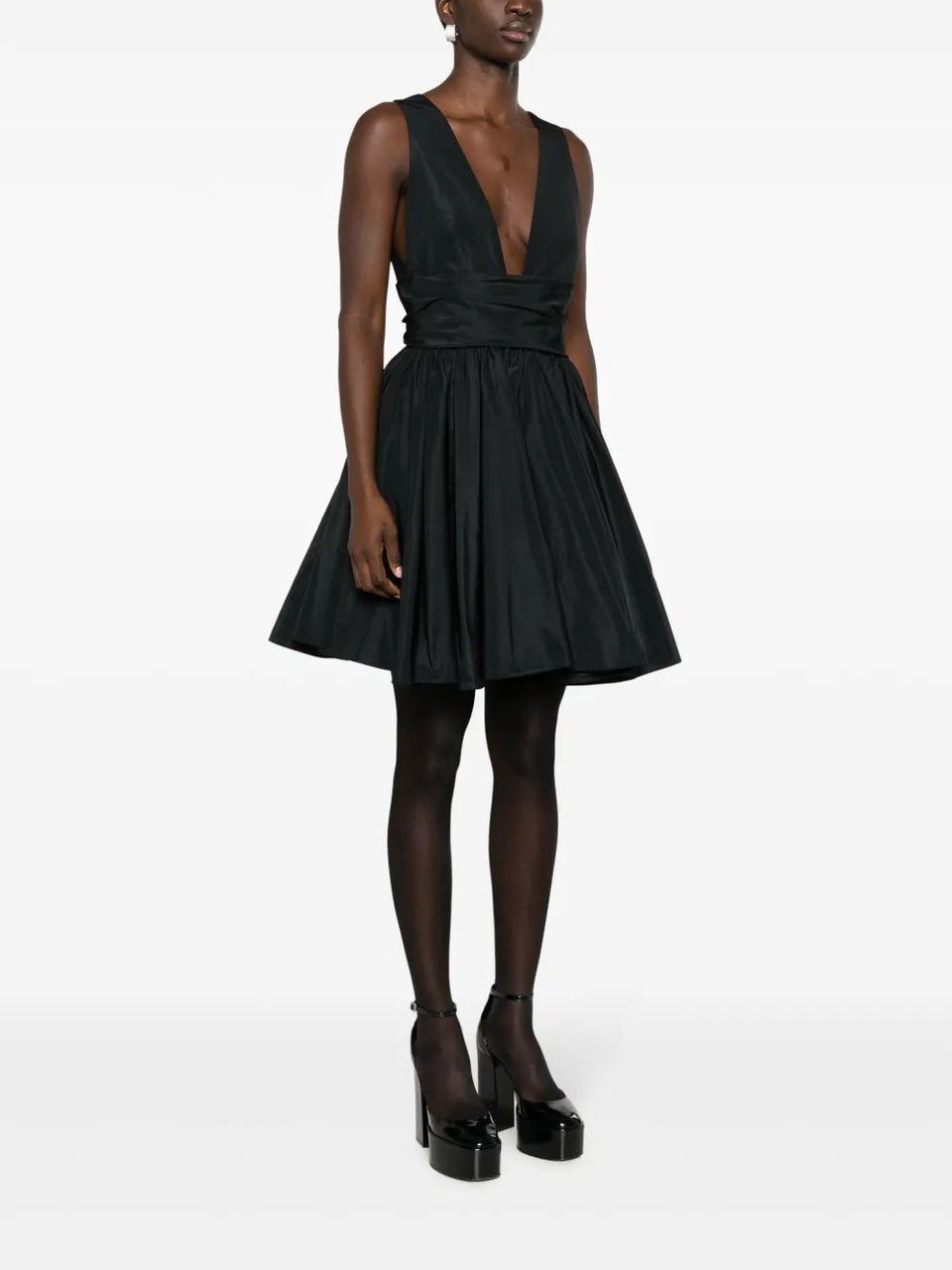V-neck pleated dress