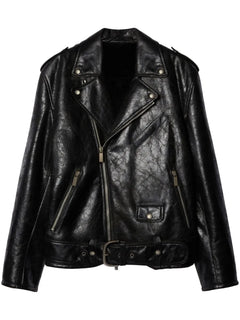 crinkled leather biker jacket