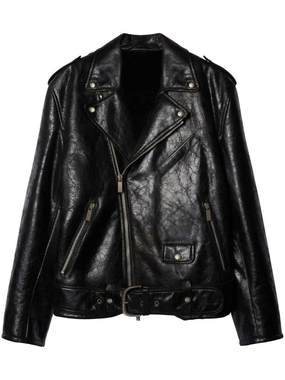 crinkled leather biker jacket