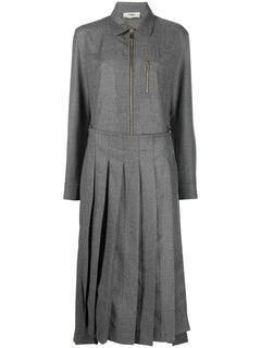 spread-collar pleated midi dress